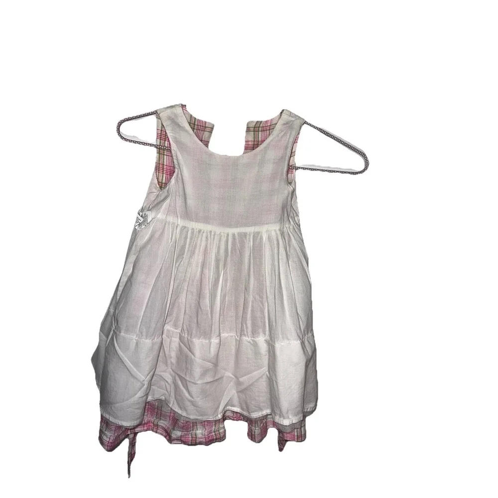 Children's Place White, Pink & Green Plaid Washable Linen Dress - Size: 18 Month